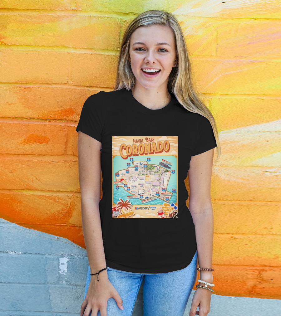Naval Base Coronado Map NASCAR Prime Ellyson Start Finish Line Broadcast Booth T-Shirt