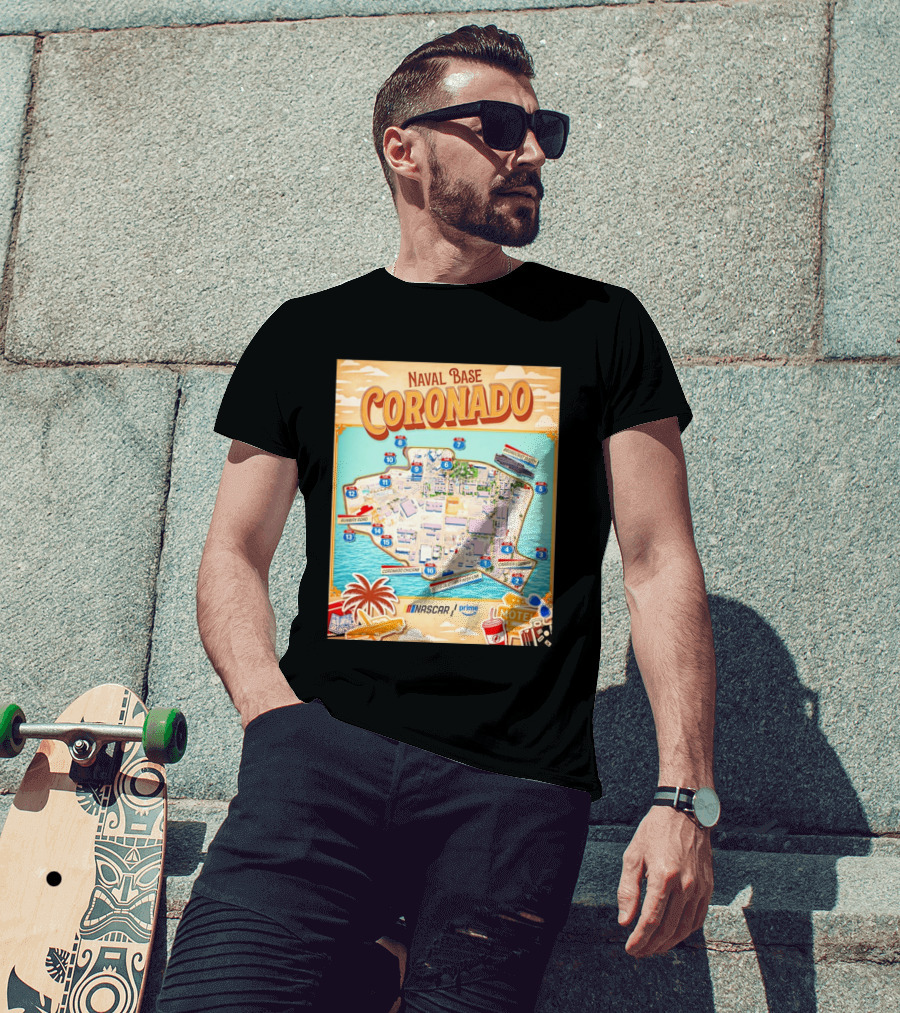 Naval Base Coronado Map NASCAR Prime Ellyson Start Finish Line Broadcast Booth T-Shirt