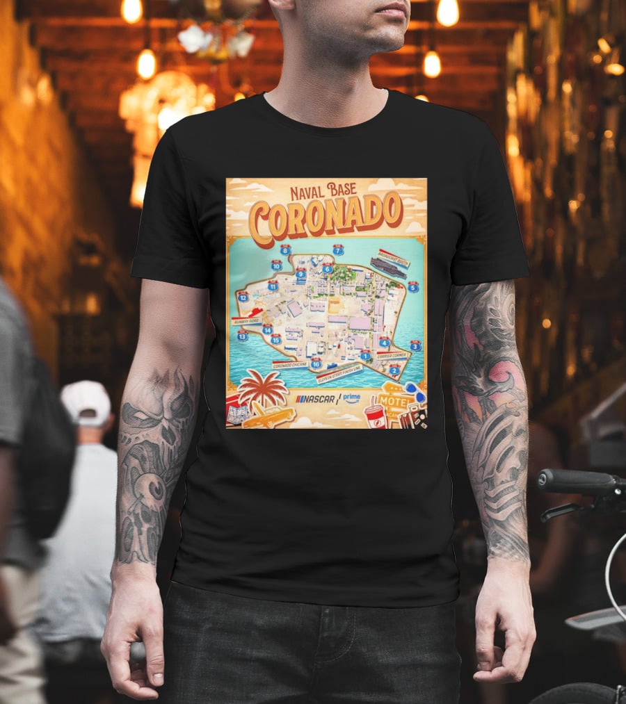 Naval Base Coronado Map NASCAR Prime Ellyson Start Finish Line Broadcast Booth T-Shirt