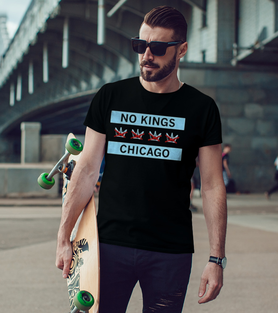 No Kings Chicago Flag Three Crossed Crowns T-Shirt