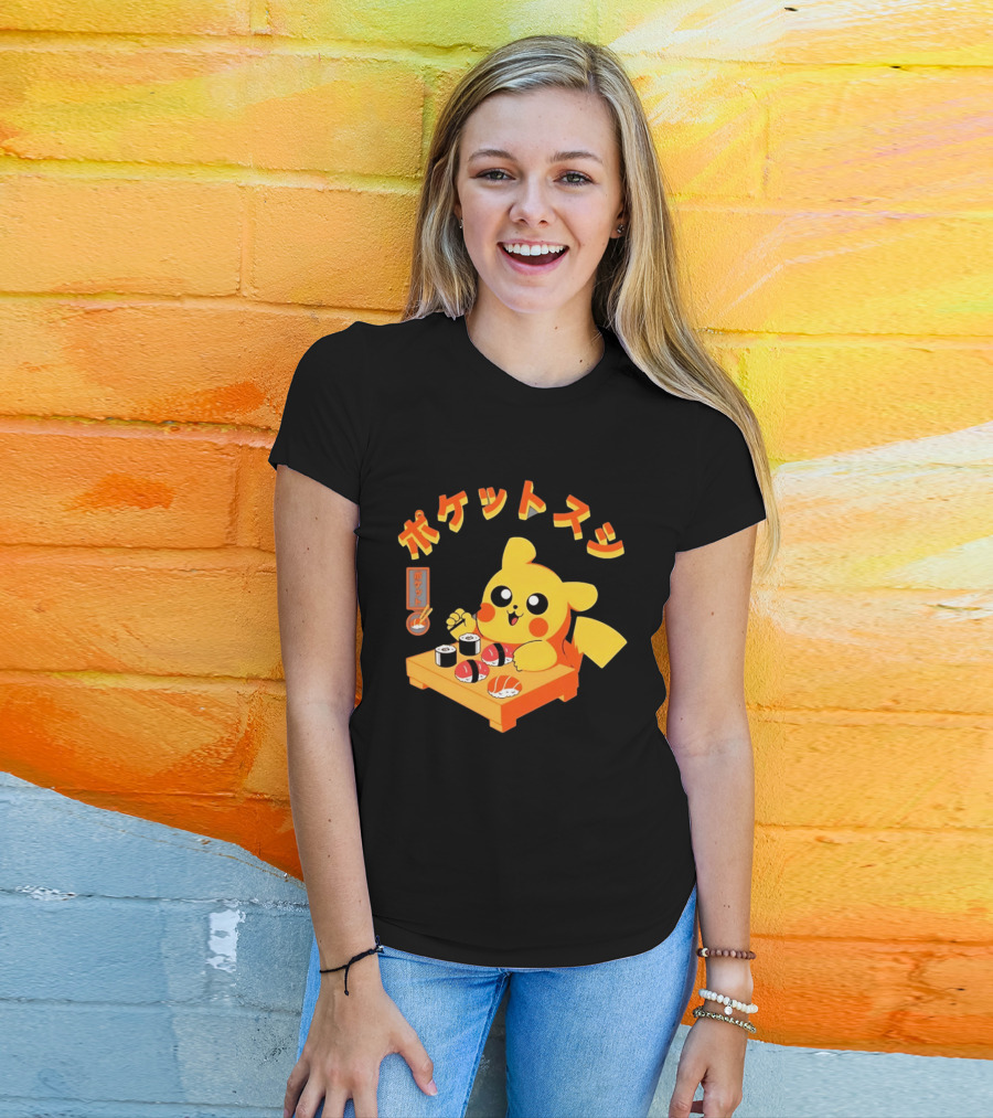 Pikachu Eating Sushi Pokemon Japanese Anime T-Shirt
