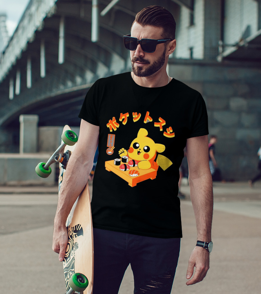 Pikachu Eating Sushi Pokemon Japanese Anime T-Shirt