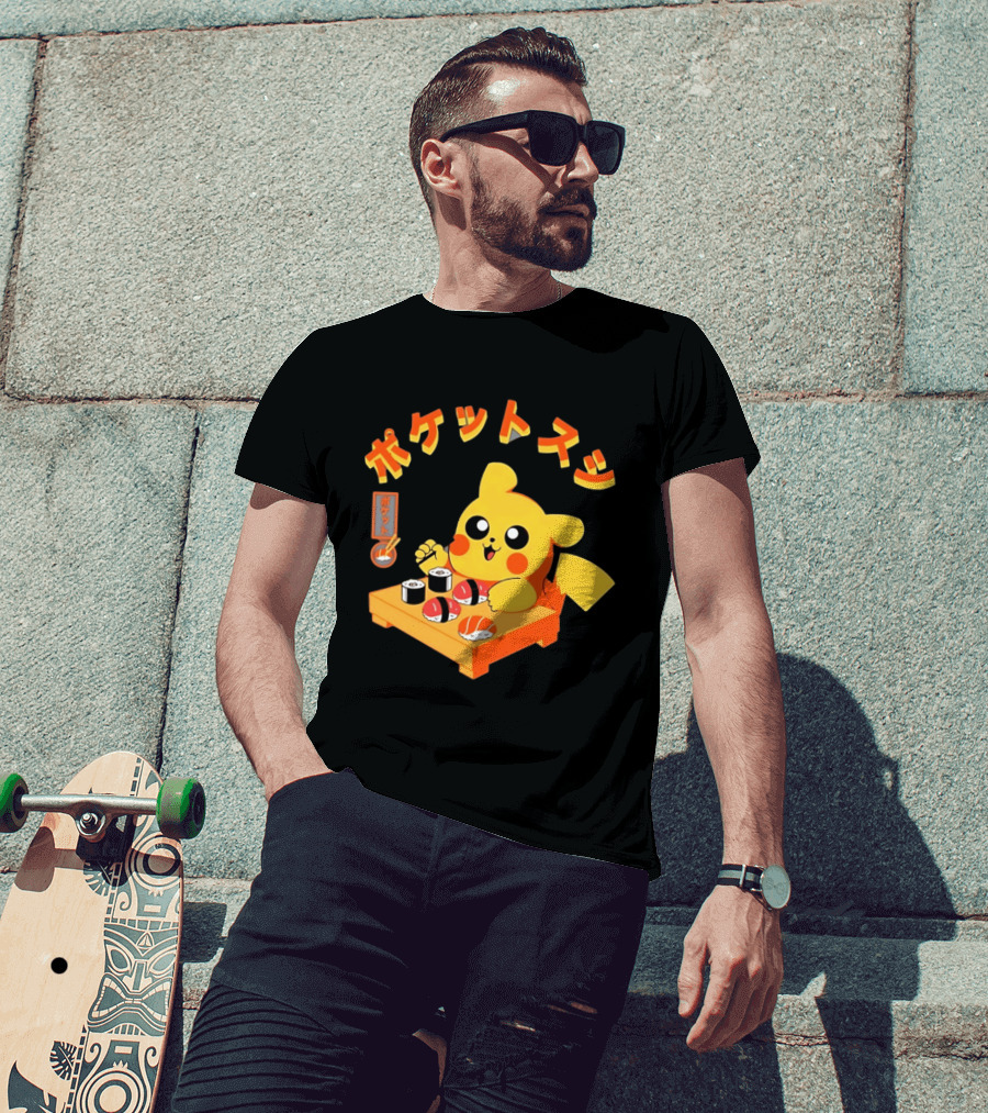 Pikachu Eating Sushi Pokemon Japanese Anime T-Shirt