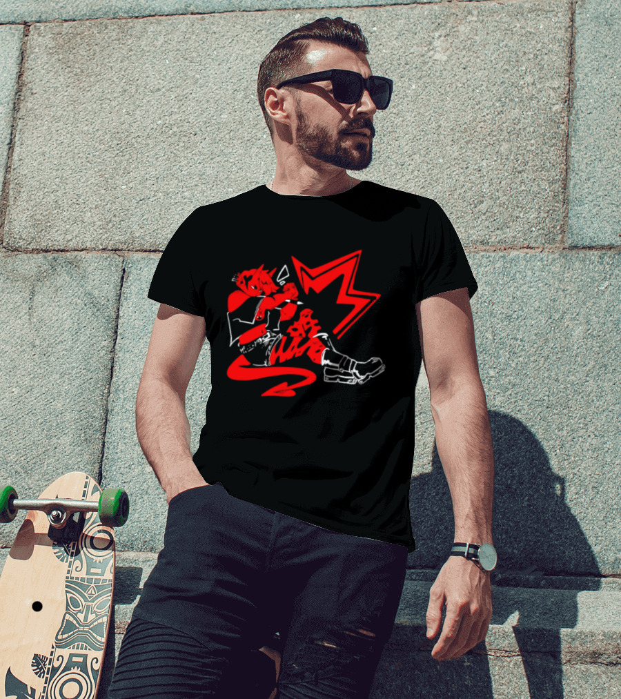 Red Devil Punk Demon Anime Character With Dynamic Action Pose T-Shirt