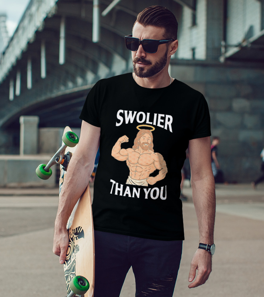 Swolier Than You Jesus Bodybuilder Muscles Fitness Halo T-Shirt