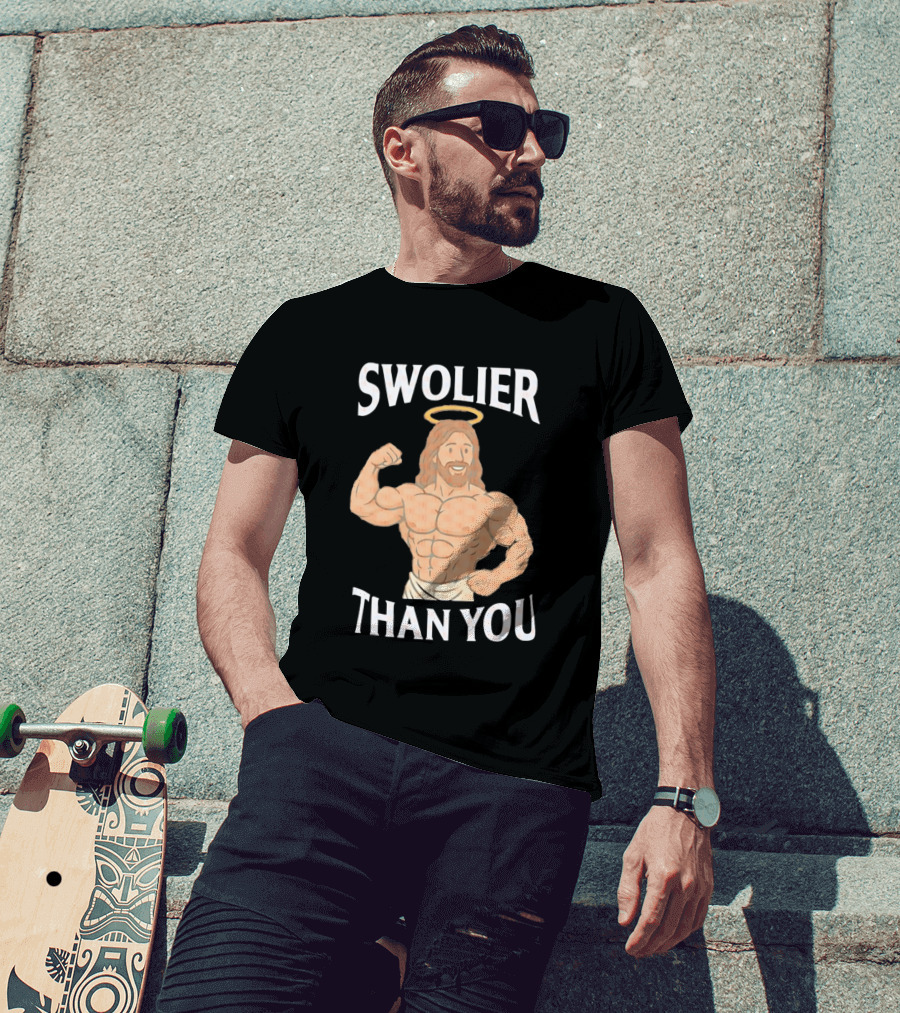Swolier Than You Jesus Bodybuilder Muscles Fitness Halo T-Shirt