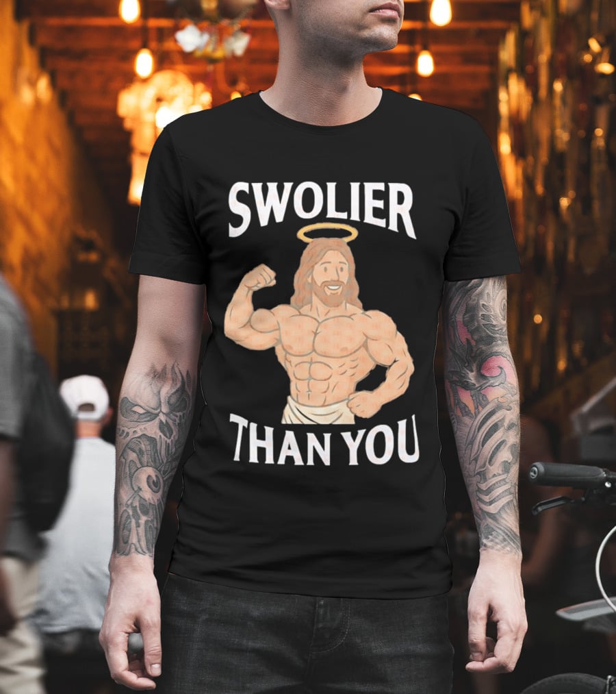 Swolier Than You Jesus Bodybuilder Muscles Fitness Halo T-Shirt