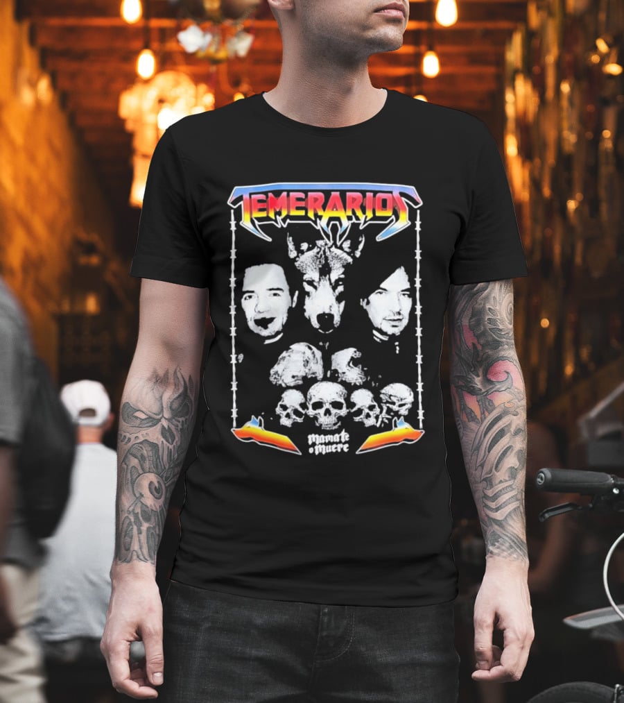 Temerarios Mamate O Muere Heavy Metal Wolf Band Photo Skulls T-Shirt