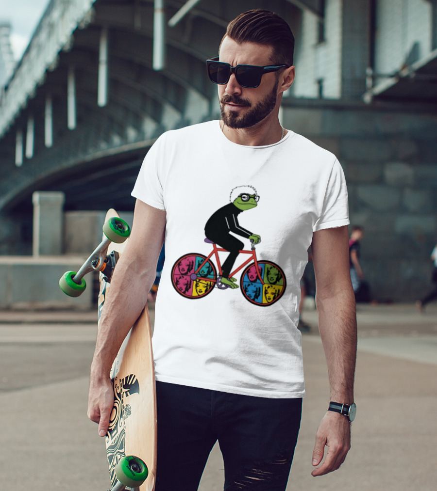 Andy Warhol Style Frog On Pop Art Bicycle T-Shirt