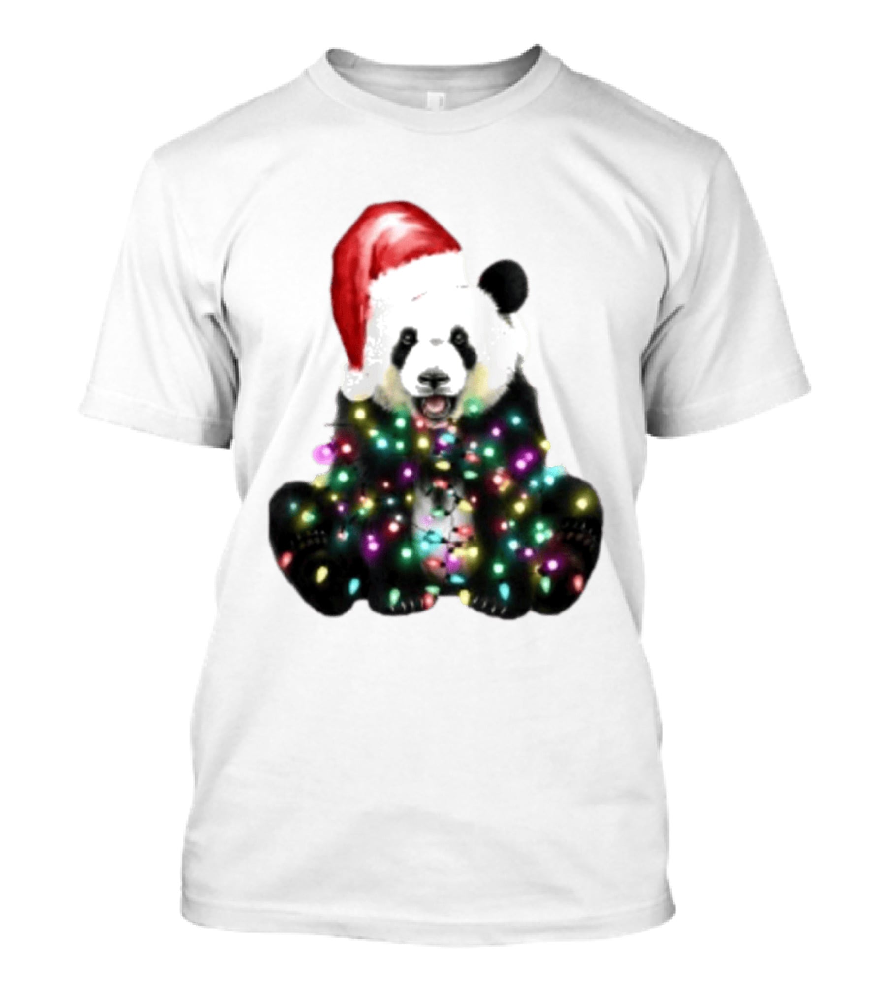 Panda With Christmas Lights And Santa Hat Holiday Animals T-Shirt