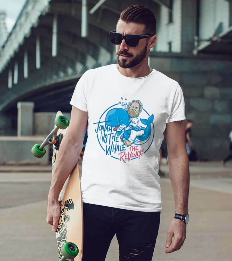Jonah Vs The Whale The Revenge Cartoon Bearded Man Grappling Blue Creature T-Shirt
