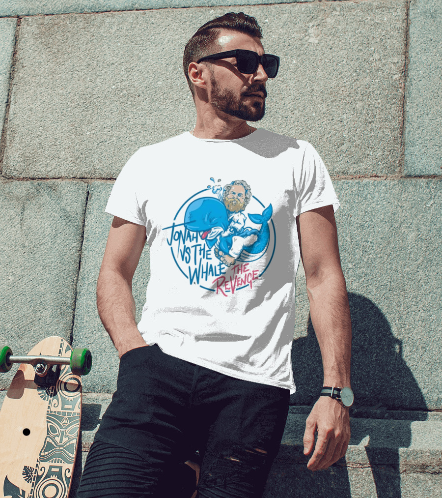Jonah Vs The Whale The Revenge Cartoon Bearded Man Grappling Blue Creature T-Shirt