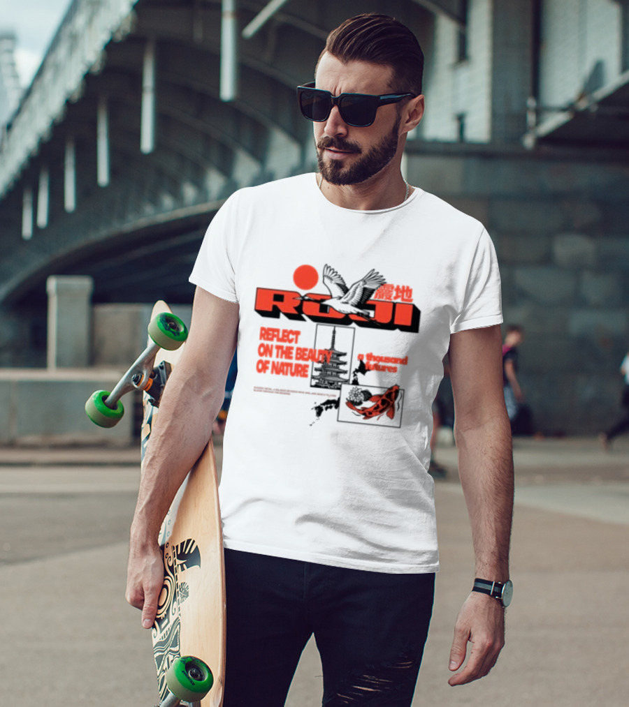 Unik Clothing Store Roji White Reflect On The Beauty Of Nature A Thousand Futures Koi Birds T-Shirt