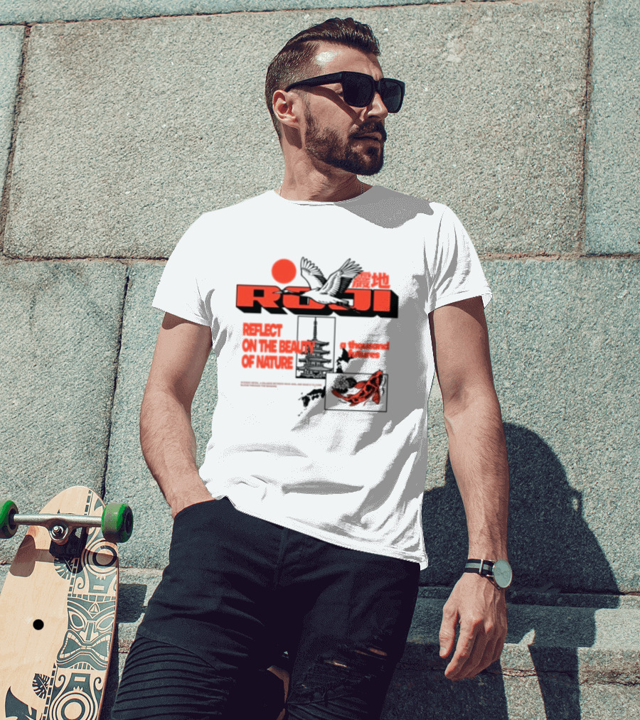 Unik Clothing Store Roji White Reflect On The Beauty Of Nature A Thousand Futures Koi Birds T-Shirt