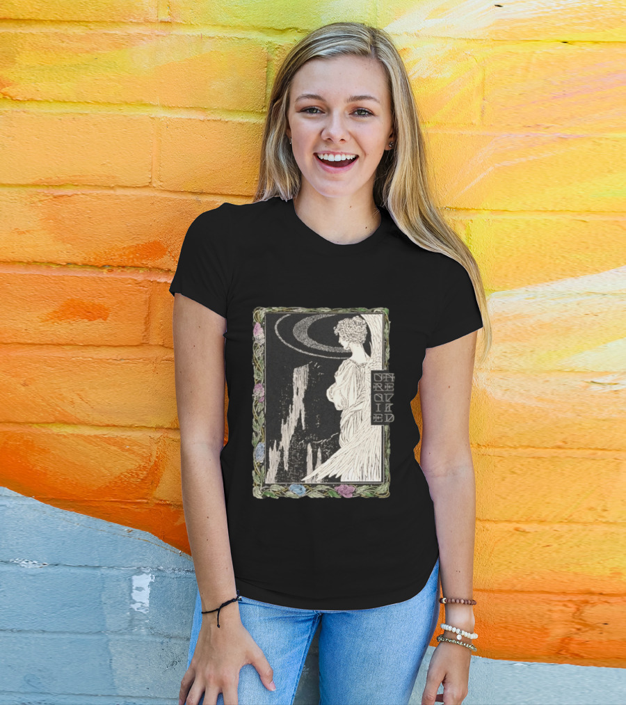 Angel Nouveau Unraveled Floral Frame Illustrative Art Winged Celestial Figure T-Shirt