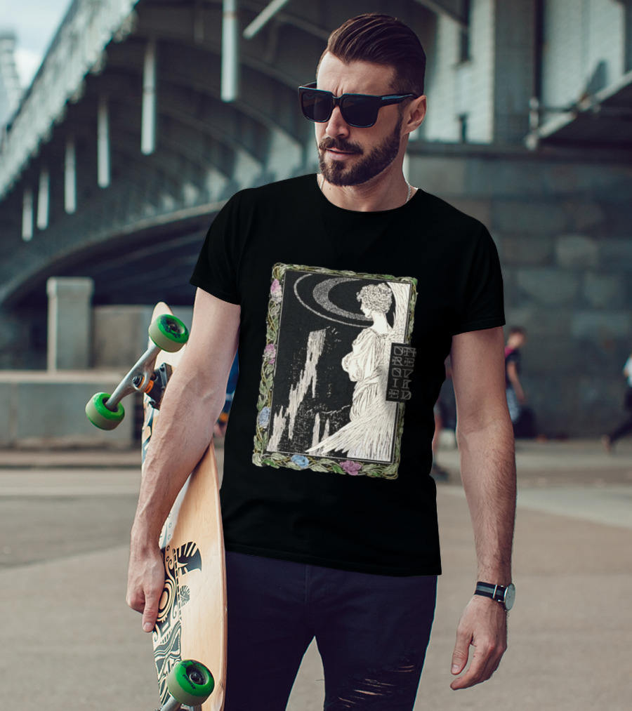 Angel Nouveau Unraveled Floral Frame Illustrative Art Winged Celestial Figure T-Shirt