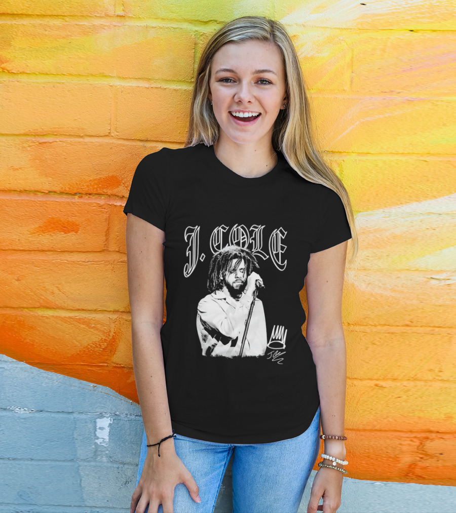 J Cole Dreamville Hip Hop Portrait Style Microphone T-Shirt