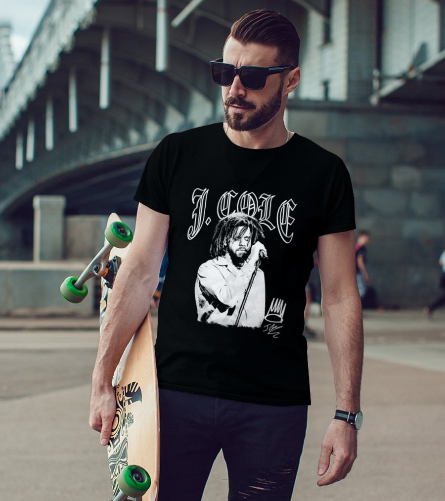 J Cole Dreamville Hip Hop Portrait Style Microphone T-Shirt