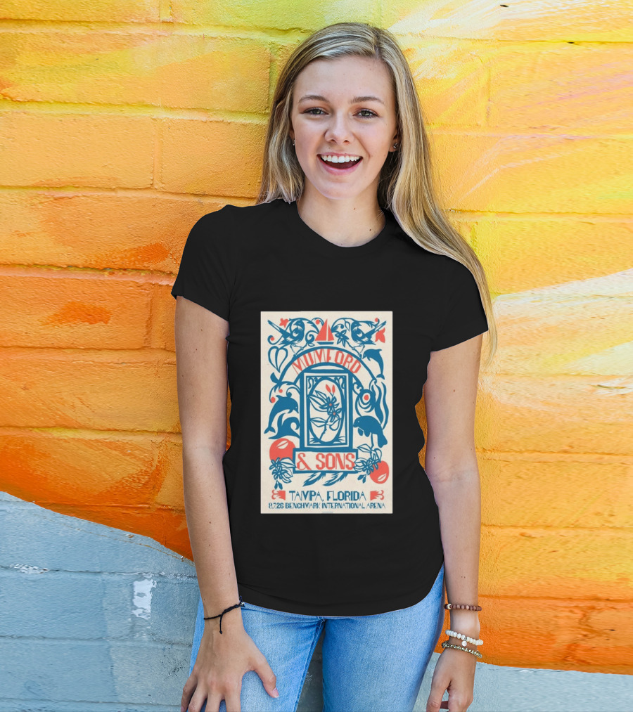 Mumford & Sons August 7 2026 Benchmark International Arena Tampa Florida With Dolphins And Floral Motif T-Shirt