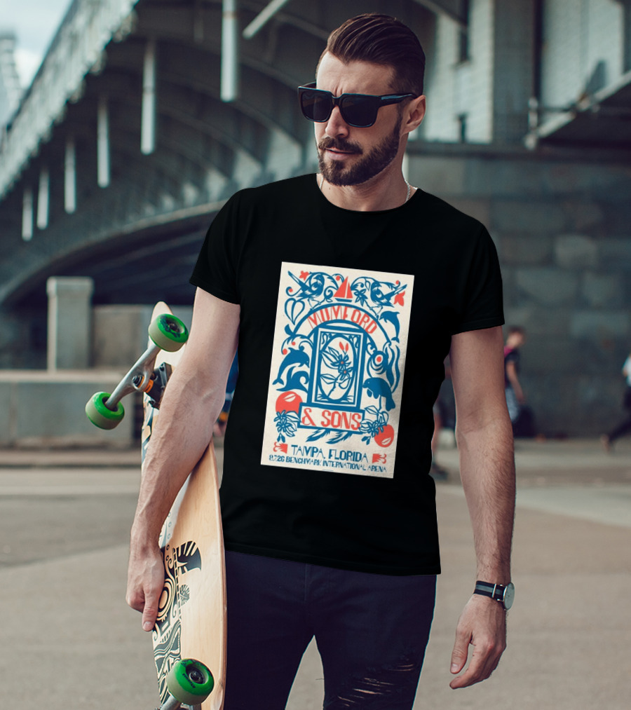 Mumford & Sons August 7 2026 Benchmark International Arena Tampa Florida With Dolphins And Floral Motif T-Shirt