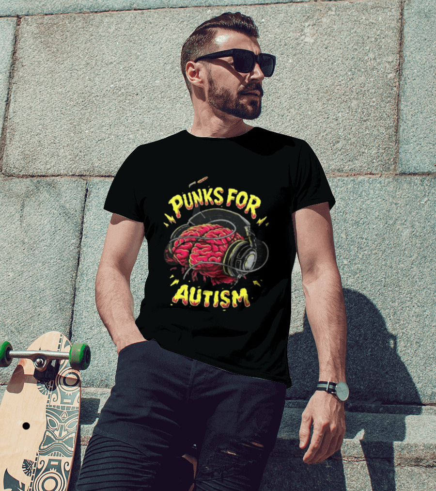 Punks For Autism Brain Headphones T-Shirt