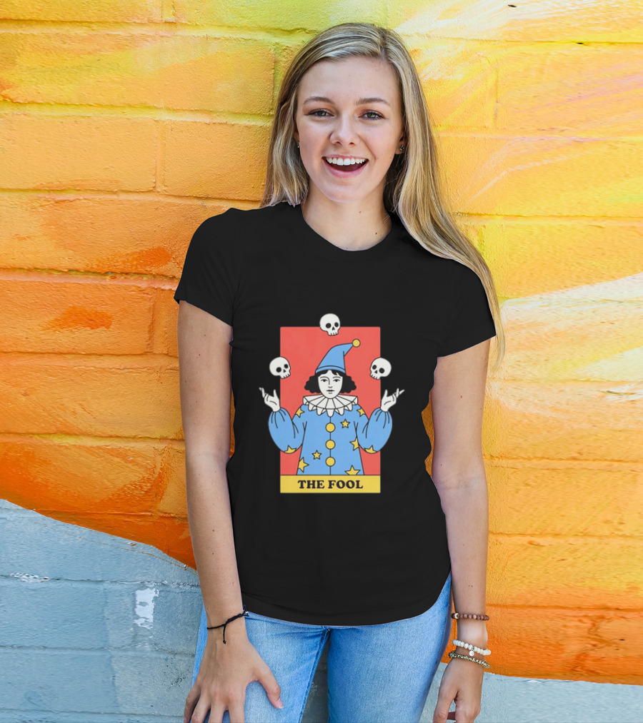 The Fool Tarot Card Jester Juggling Skulls Occult T-Shirt
