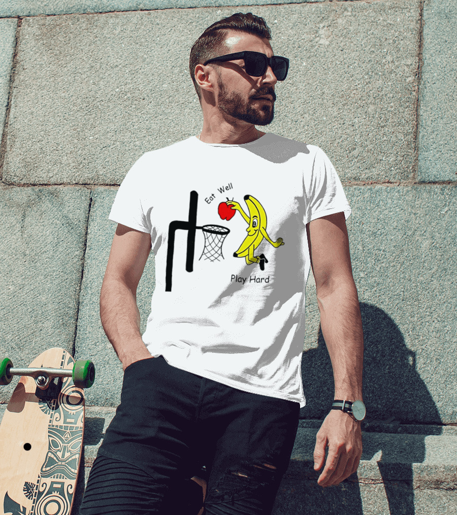 Banana Squad Basketball Eat Well Play Hard Dunking Apple T-Shirt