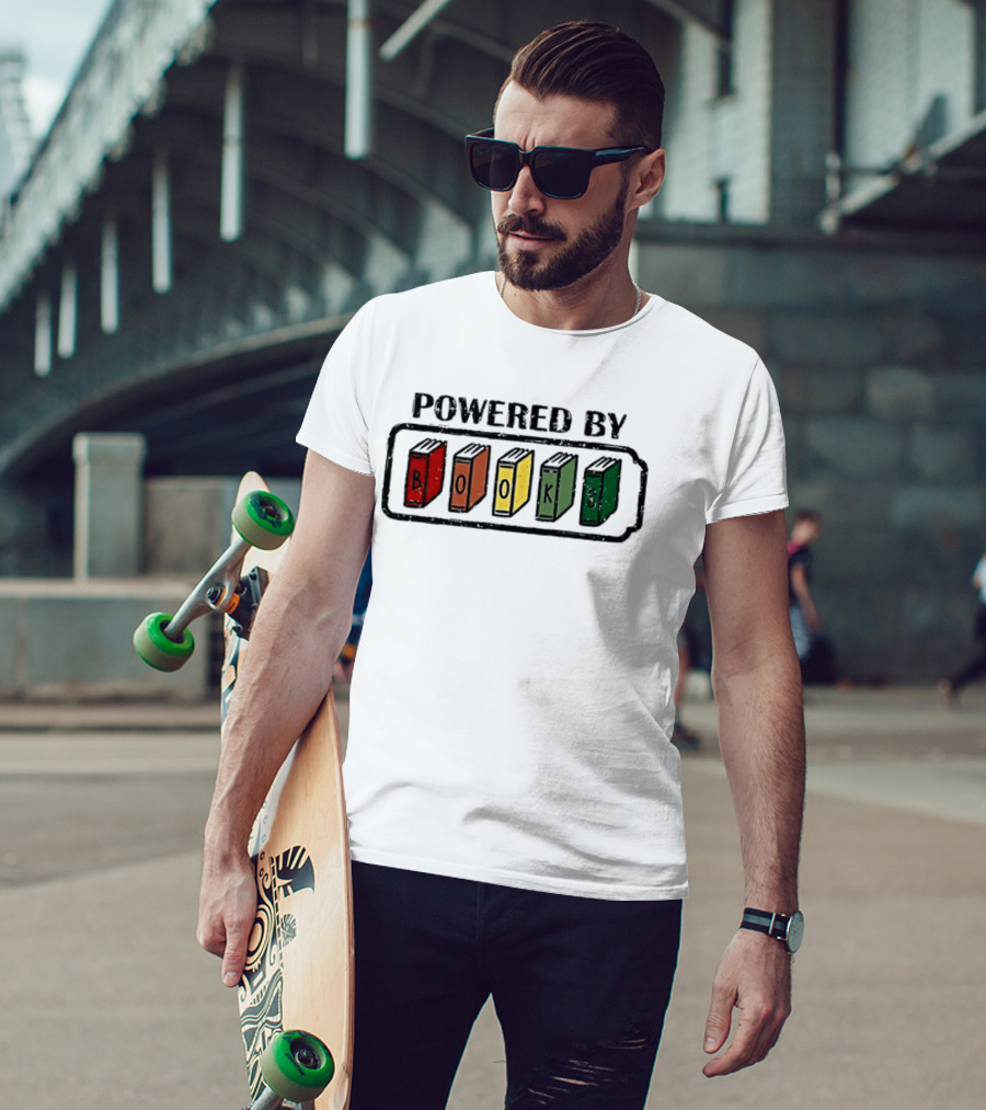 Classic Powered By Books Pride Colorful Book Spines T-Shirt