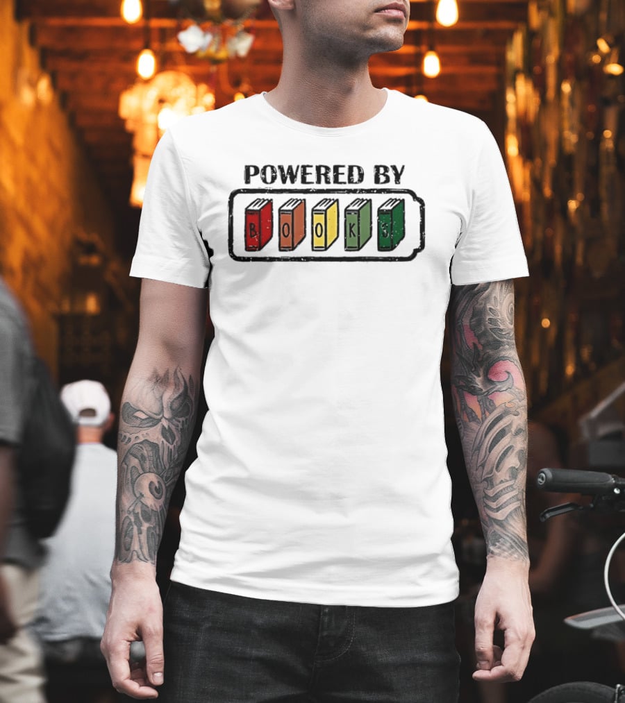 Classic Powered By Books Pride Colorful Book Spines T-Shirt