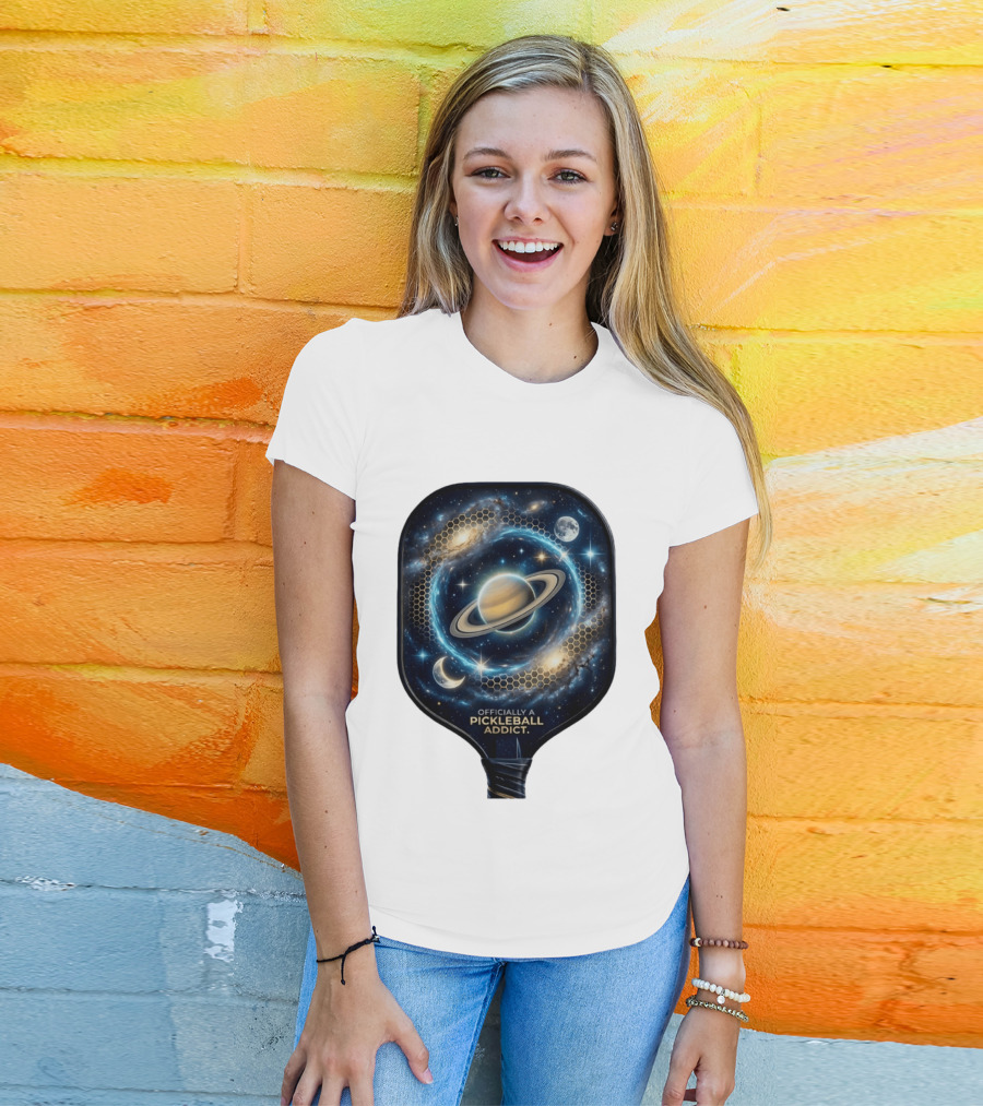 Officially A Pickleball Addict Galaxy Space Planets Saturn Stars T-Shirt