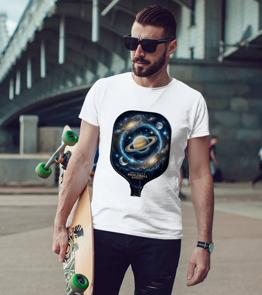 Officially A Pickleball Addict Galaxy Space Planets Saturn Stars T-Shirt