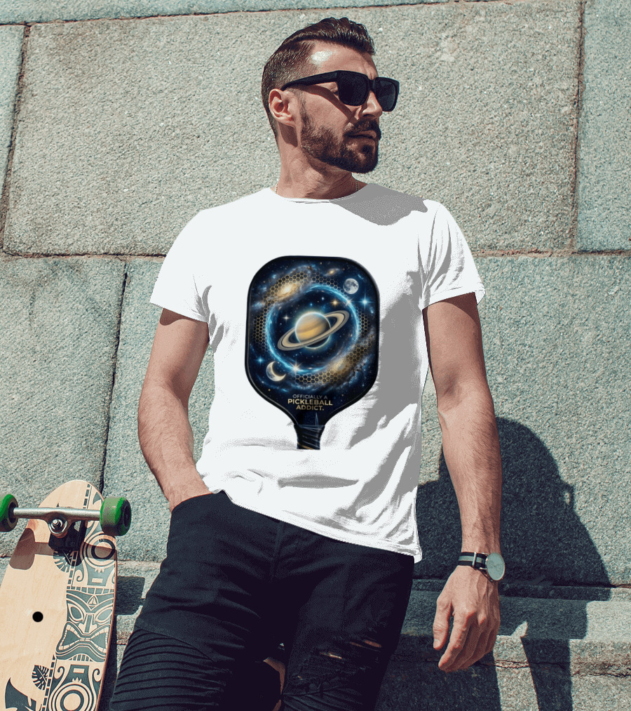 Officially A Pickleball Addict Galaxy Space Planets Saturn Stars T-Shirt