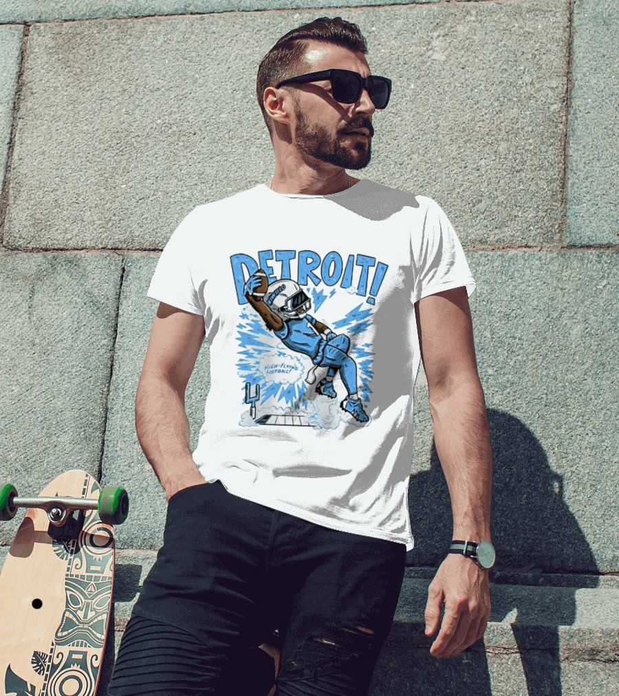 Detroit Lions High Flying Football Dynamic Catch Comic T-Shirt