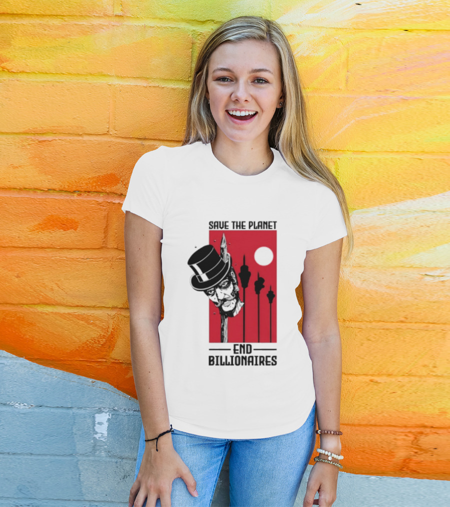 Original Save The Planet End Billionaires Top Hat Monopoly Man Red Sun T-Shirt