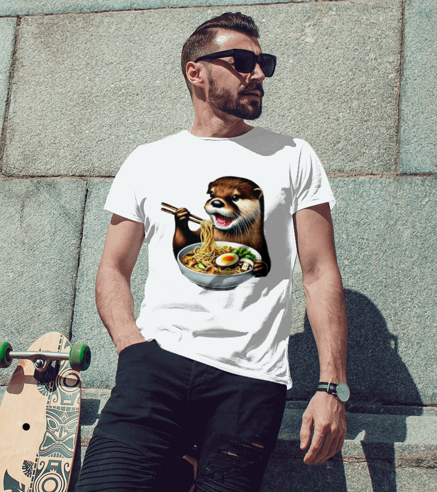 Trendy Otter Enjoying Ramen Bowl Meme T-Shirt