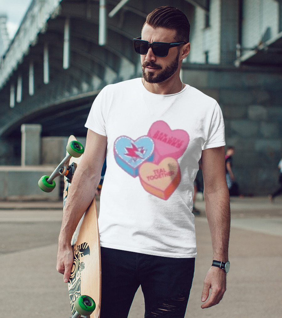 San Jose Sharks Valentine Candy Heart Teal Together T-Shirt