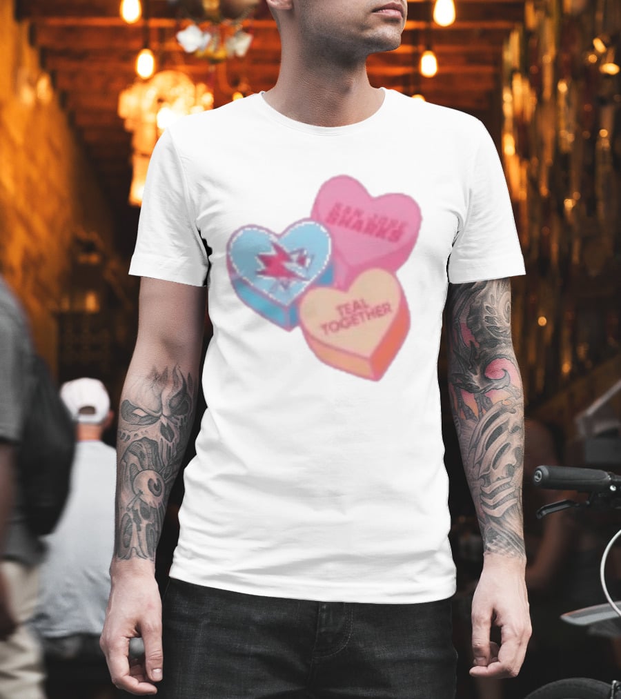 San Jose Sharks Valentine Candy Heart Teal Together T-Shirt