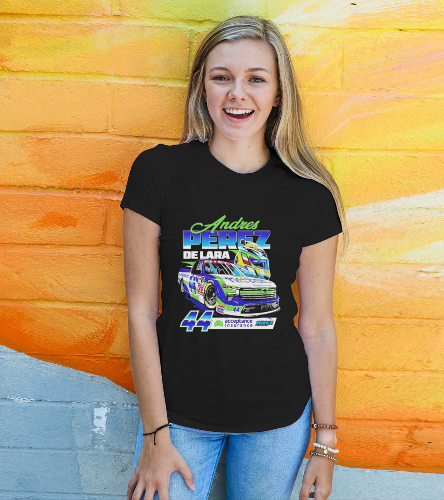 Andres Perez De Lara 44 Niece Motorsports Acceptance Insurance Racing Truck And Helmet Combo T-Shirt