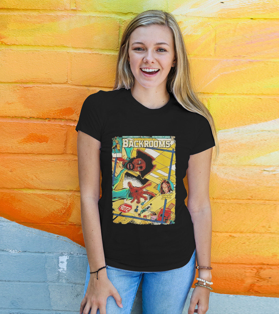 Backrooms Horror Comic Why Did She Turn Out Like This Don't Lose Your Way Stop Sign Creepy Scene T-Shirt