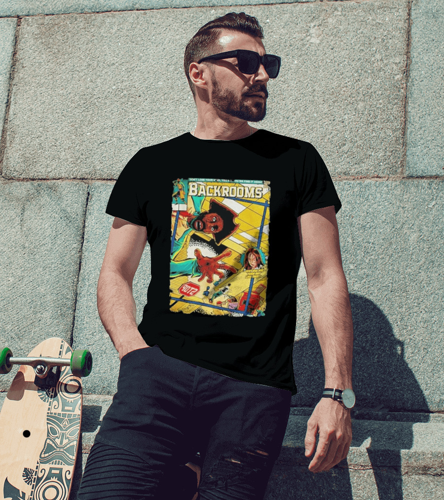 Backrooms Horror Comic Why Did She Turn Out Like This Don't Lose Your Way Stop Sign Creepy Scene T-Shirt