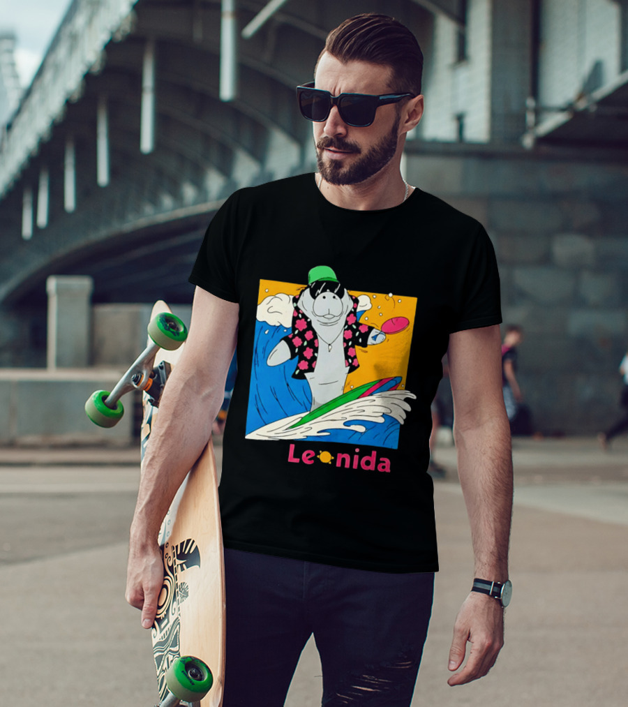 Leonida Surfing Manatee Tropical Beach Fun T-Shirt