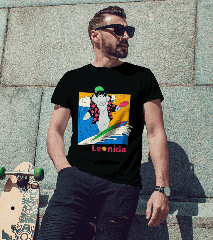Leonida Surfing Manatee Tropical Beach Fun T-Shirt