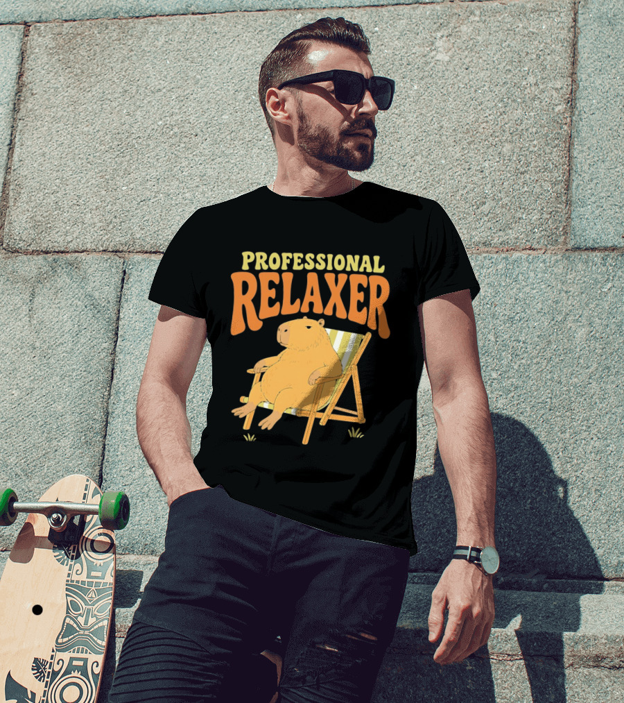 Professional Relaxer Capybara Sitting In Beach Chair T-Shirt