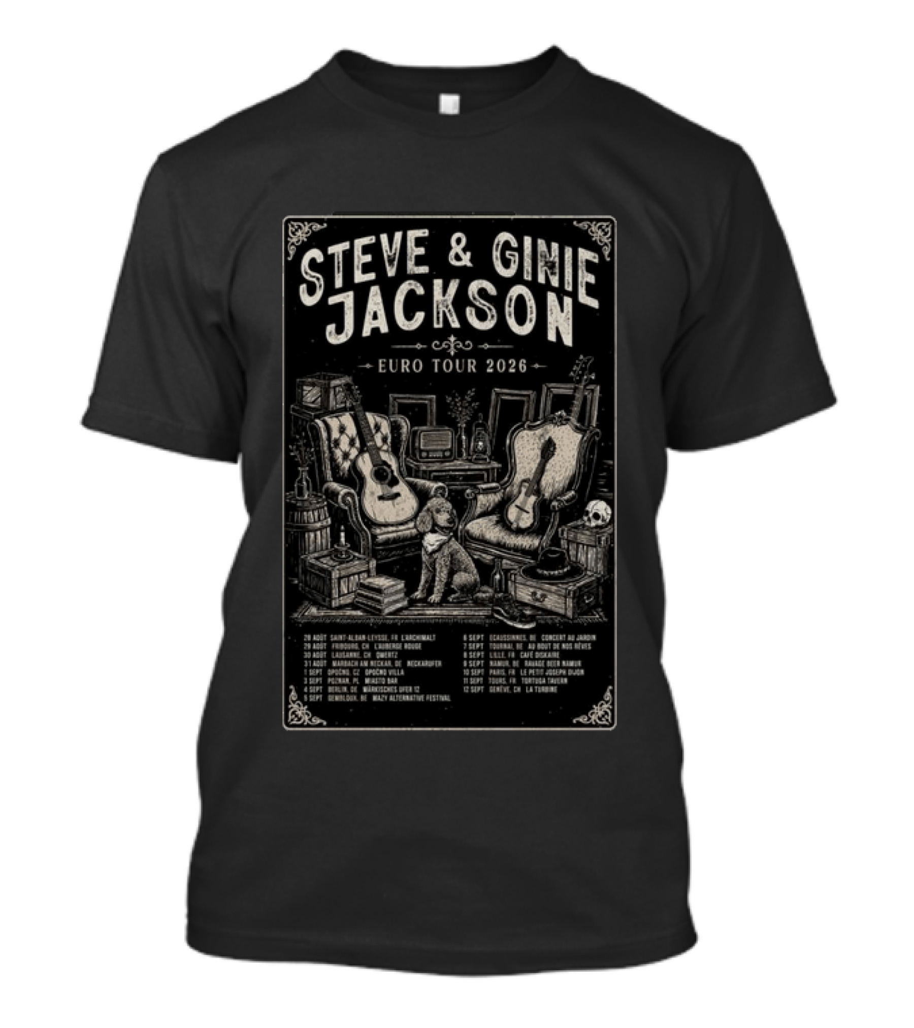 Steve & Ginie Jackson Euro Tour 2026 Collectible Concert August To October Tour Dates T-Shirt