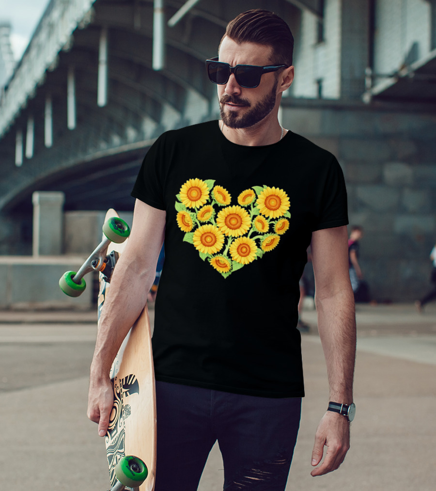 Sunflower Heart Shaped Floral Arrangement Nature T-Shirt