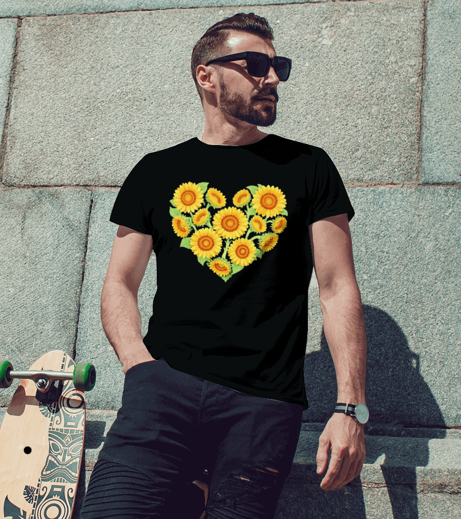 Sunflower Heart Shaped Floral Arrangement Nature T-Shirt