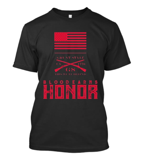 American Flag Blood Earns Honor Vintage Style 1776 Rifles T-Shirt