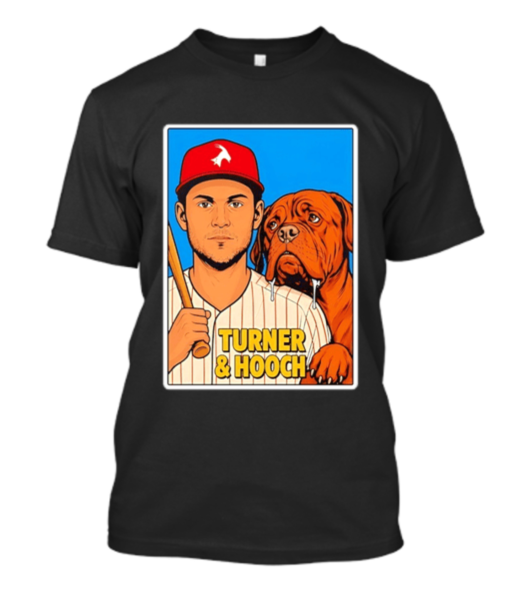 Philadelphia Phillies Trea Turner And Hooch Baseball Retro Illustrated Print T-Shirt