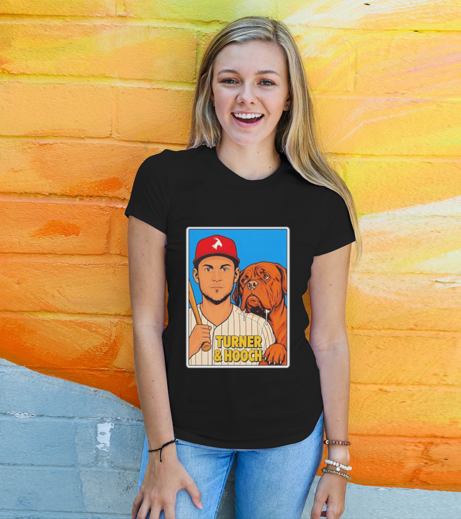 Philadelphia Phillies Trea Turner And Hooch Baseball Retro Illustrated Print T-Shirt