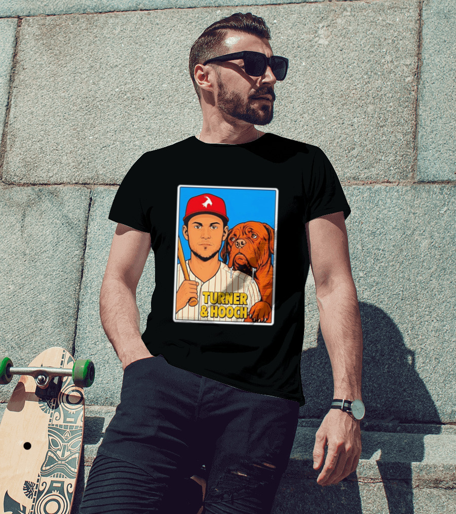 Philadelphia Phillies Trea Turner And Hooch Baseball Retro Illustrated Print T-Shirt